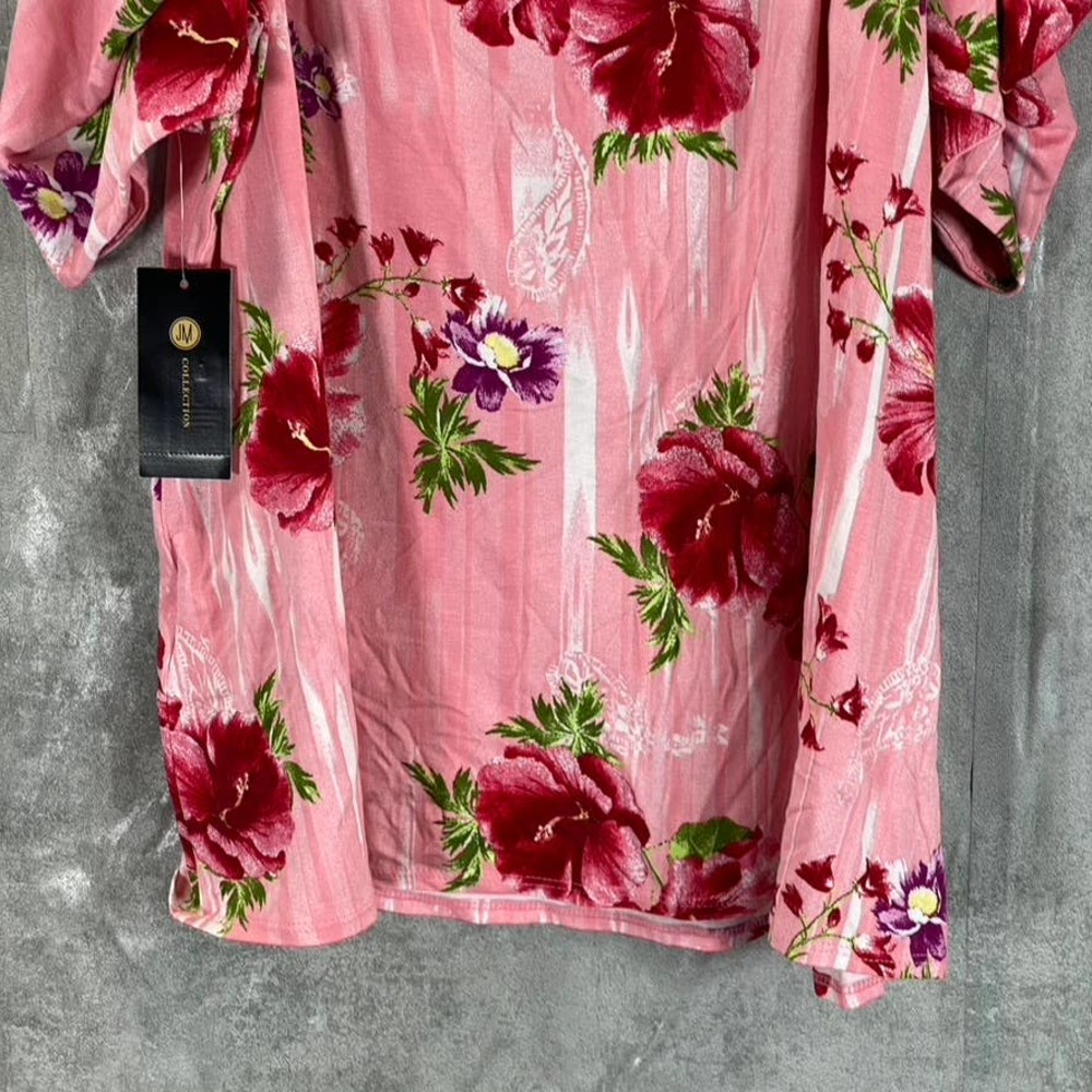 JM Collection Women's Cherry Floral Combo Square-Neck Drapey Cold-Shoulder Top - Picture 6 of 11